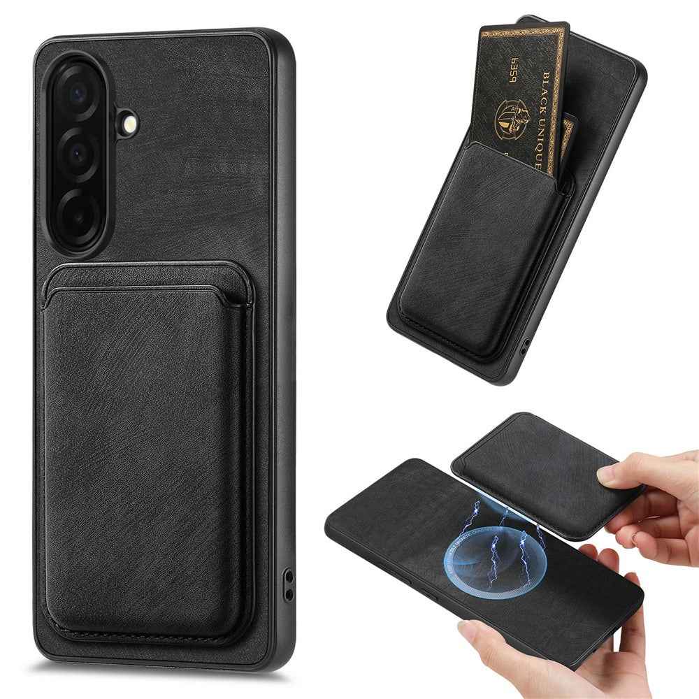 For Samsung Galaxy A57 5G Magnetic Case Retro Leather + TPU Phone Cover with Detachable Card Slot - Black