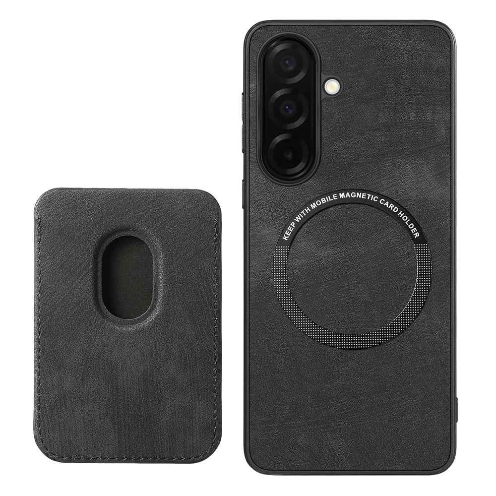 For Samsung Galaxy A57 5G Magnetic Case Retro Leather + TPU Phone Cover with Detachable Card Slot - Black