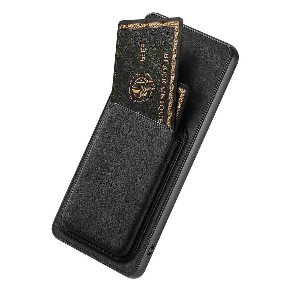 For Samsung Galaxy A57 5G Magnetic Case Retro Leather + TPU Phone Cover with Detachable Card Slot - Black