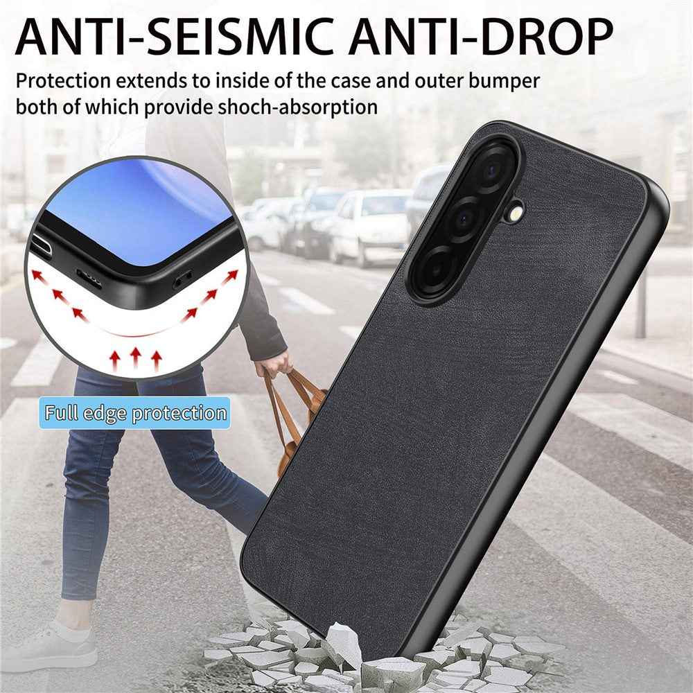 For Samsung Galaxy A57 5G Case Shockproof Slim Retro Leather Phone Back Cover - Black