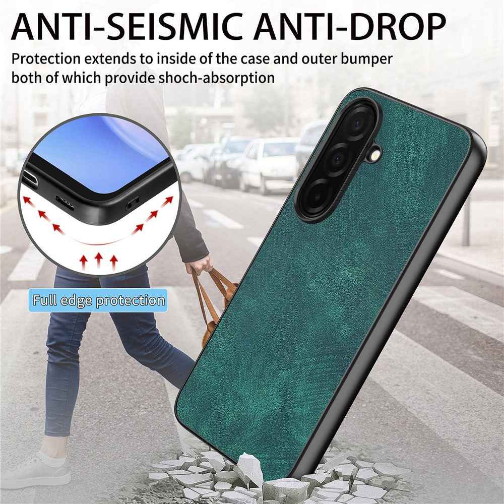 For Samsung Galaxy A57 5G Case Shockproof Slim Retro Leather Phone Back Cover - Green