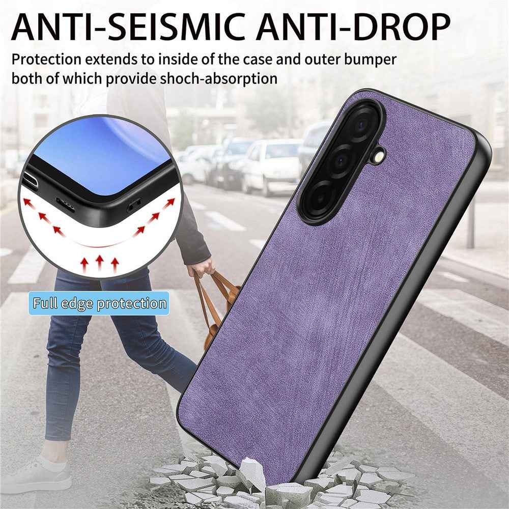 For Samsung Galaxy A57 5G Case Shockproof Slim Retro Leather Phone Back Cover - Purple