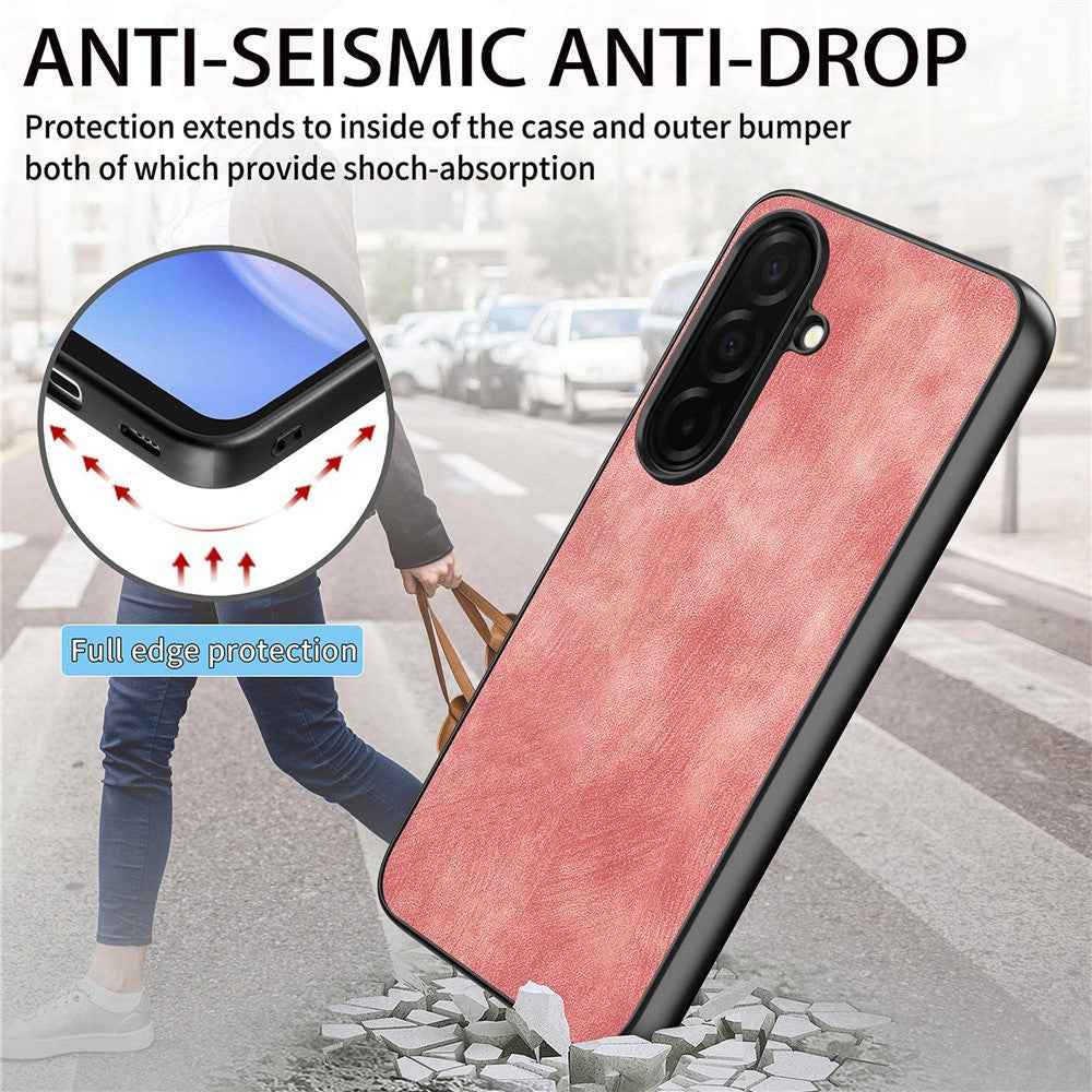 For Samsung Galaxy A57 5G Case Shockproof Slim Retro Leather Phone Back Cover - Pink