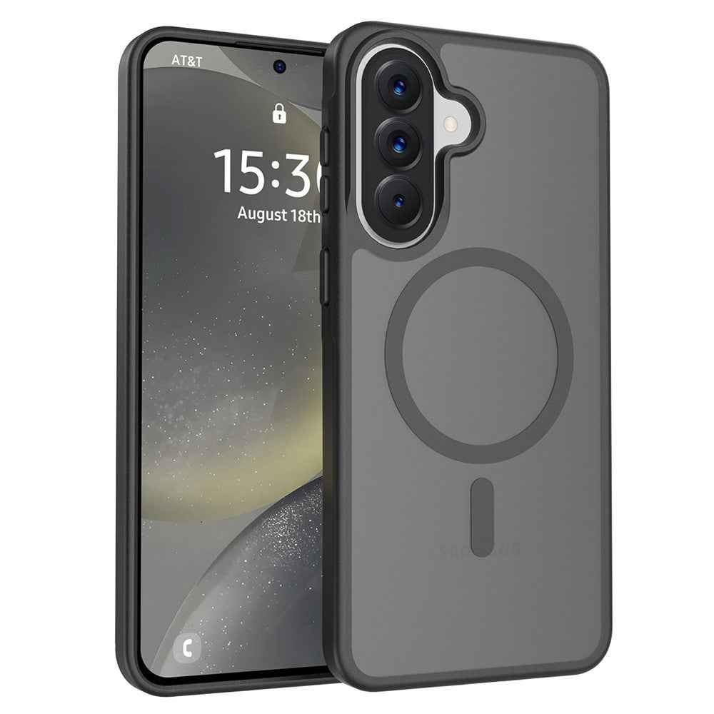 For Samsung Galaxy A57 5G Magnetic Case TPU Frame Acrylic Back Phone Cover Skin Touch - Black