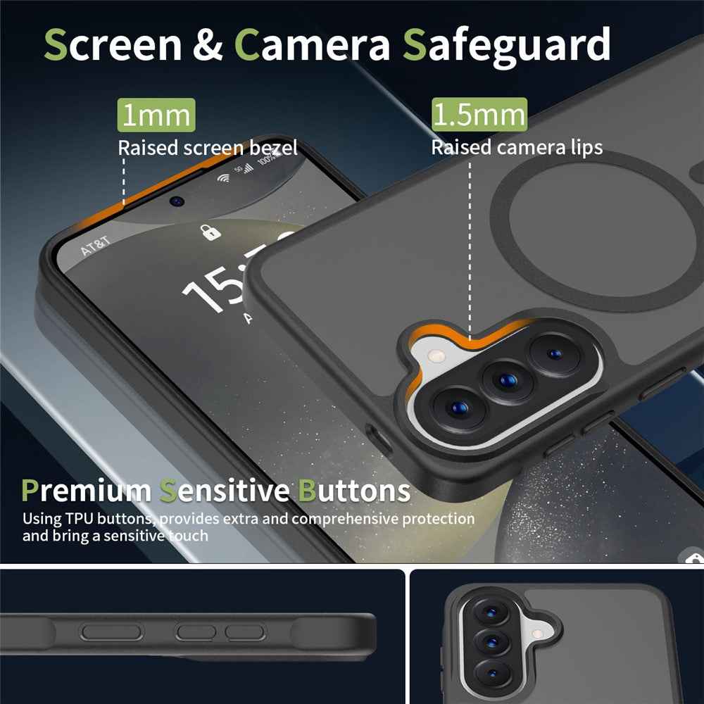 For Samsung Galaxy A57 5G Magnetic Case TPU Frame Acrylic Back Phone Cover Skin Touch - Black