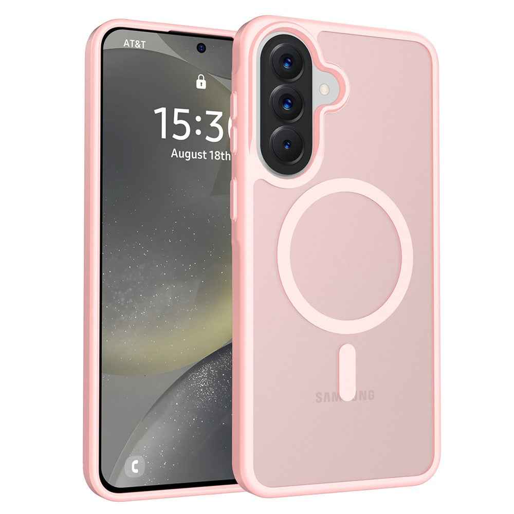For Samsung Galaxy A57 5G Magnetic Case TPU Frame Acrylic Back Phone Cover Skin Touch - Pink