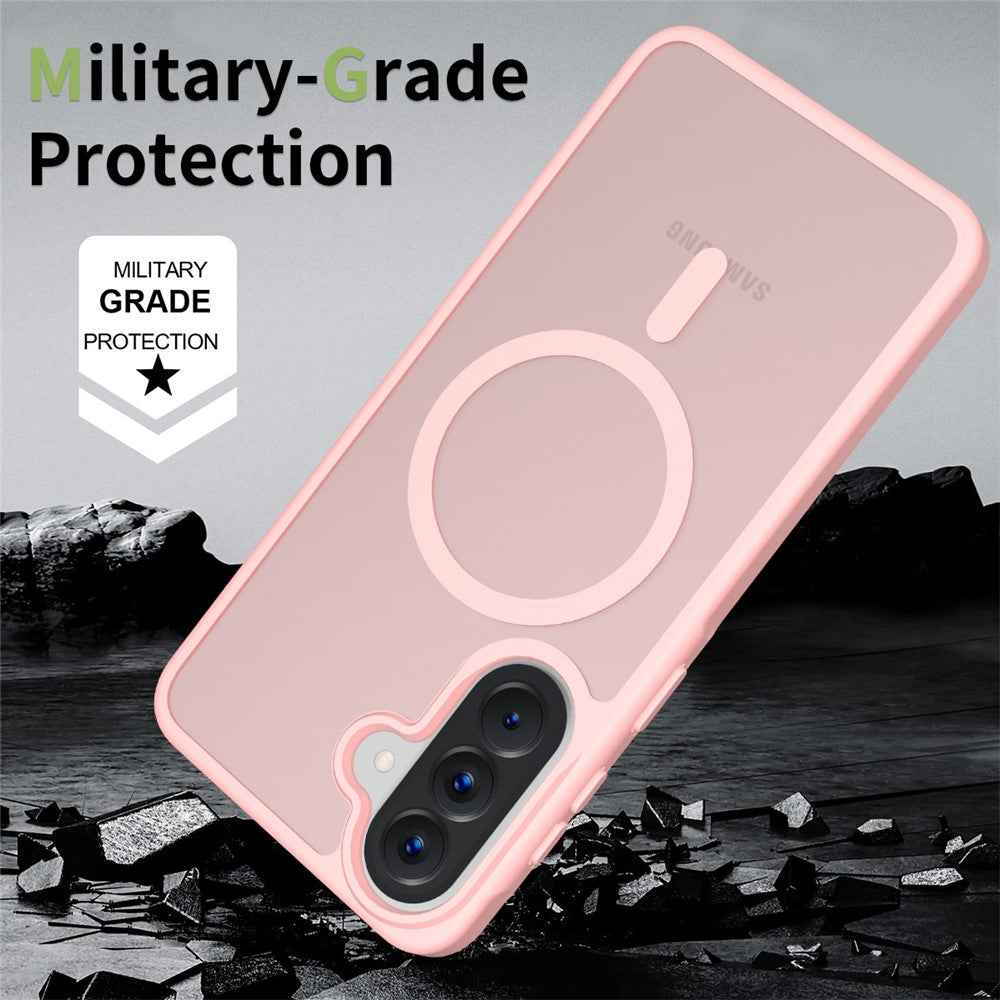 For Samsung Galaxy A57 5G Magnetic Case TPU Frame Acrylic Back Phone Cover Skin Touch - Pink