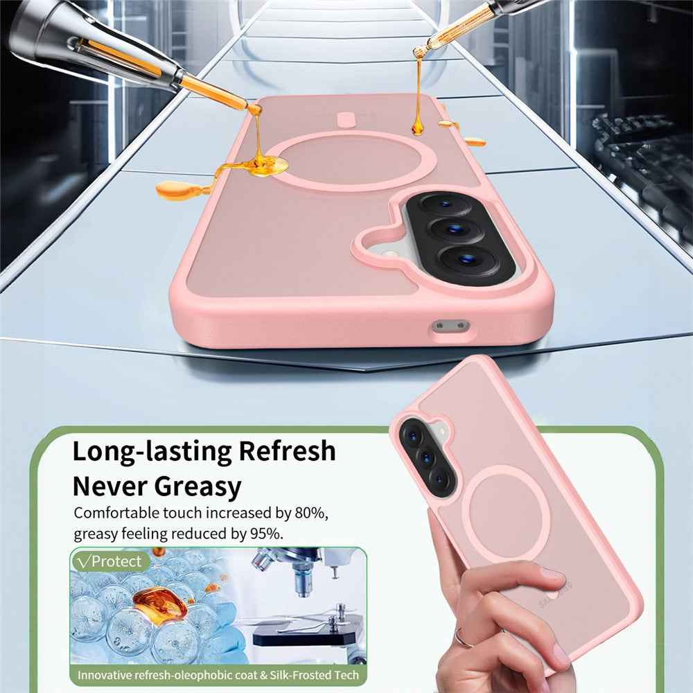 For Samsung Galaxy A57 5G Magnetic Case TPU Frame Acrylic Back Phone Cover Skin Touch - Pink
