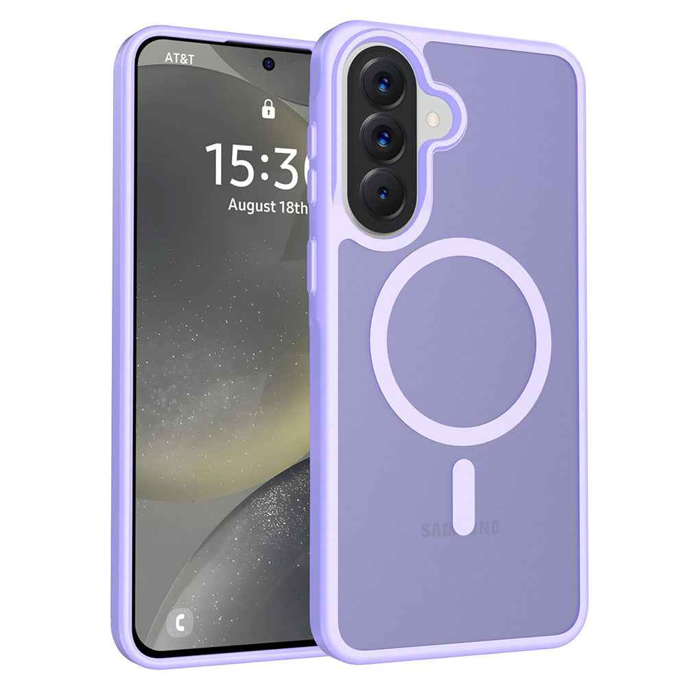 For Samsung Galaxy A57 5G Magnetic Case TPU Frame Acrylic Back Phone Cover Skin Touch - Purple