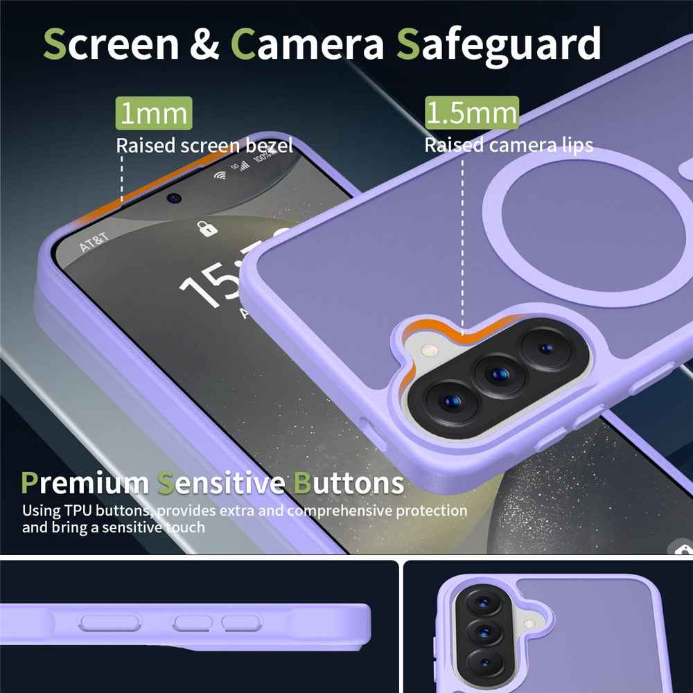 For Samsung Galaxy A57 5G Magnetic Case TPU Frame Acrylic Back Phone Cover Skin Touch - Purple