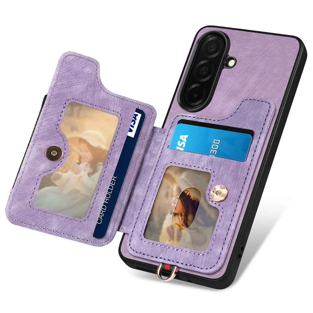 For Samsung Galaxy A57 5G Retro PU Leather Case Phone Cover with RFID Blocking Card Holder  /  Ring Holder - Purple