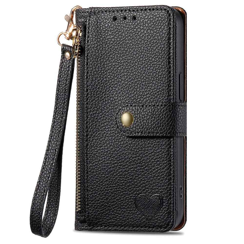 For Samsung Galaxy A57 5G Case RFID Blocking Zipper Pocket Leather Wallet Phone Cover with Strap - Black