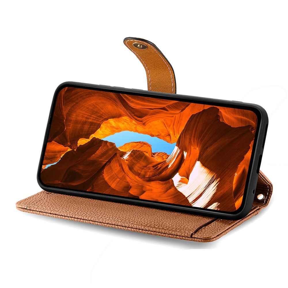 For Samsung Galaxy A57 5G Case RFID Blocking Zipper Pocket Leather Wallet Phone Cover with Strap - Brown