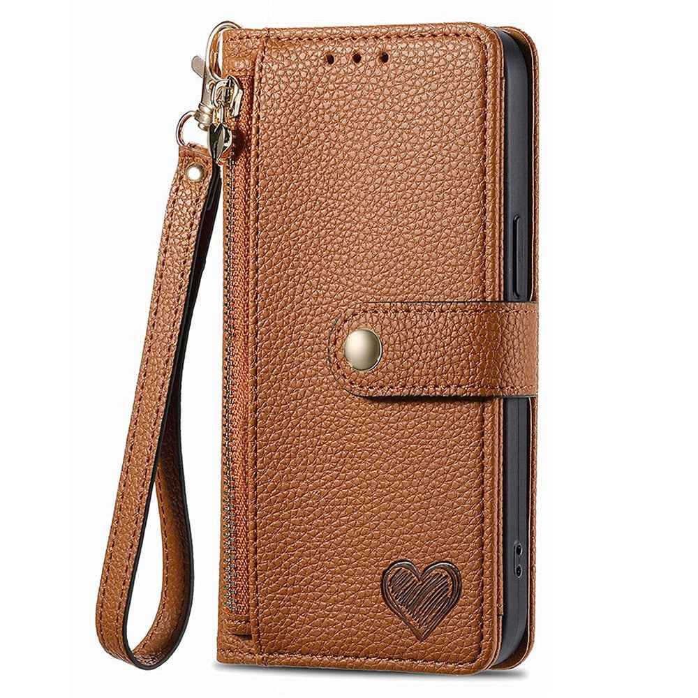 For Samsung Galaxy A57 5G Case RFID Blocking Zipper Pocket Leather Wallet Phone Cover with Strap - Brown