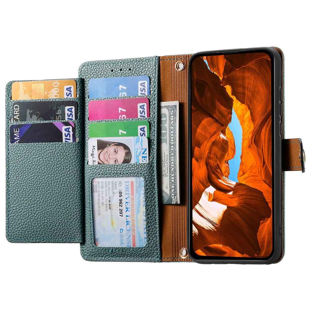 For Samsung Galaxy A57 5G Case RFID Blocking Zipper Pocket Leather Wallet Phone Cover with Strap - Green