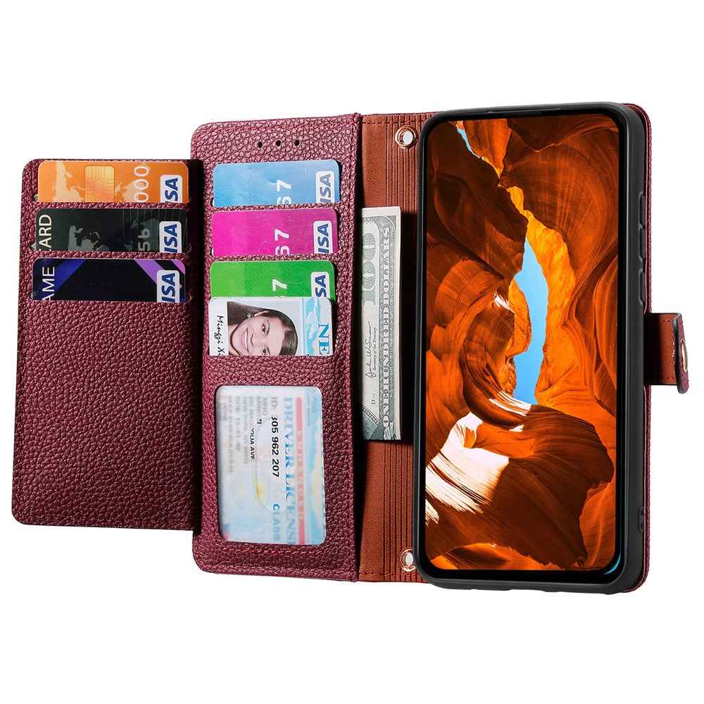 For Samsung Galaxy A57 5G Case RFID Blocking Zipper Pocket Leather Wallet Phone Cover with Strap - Red