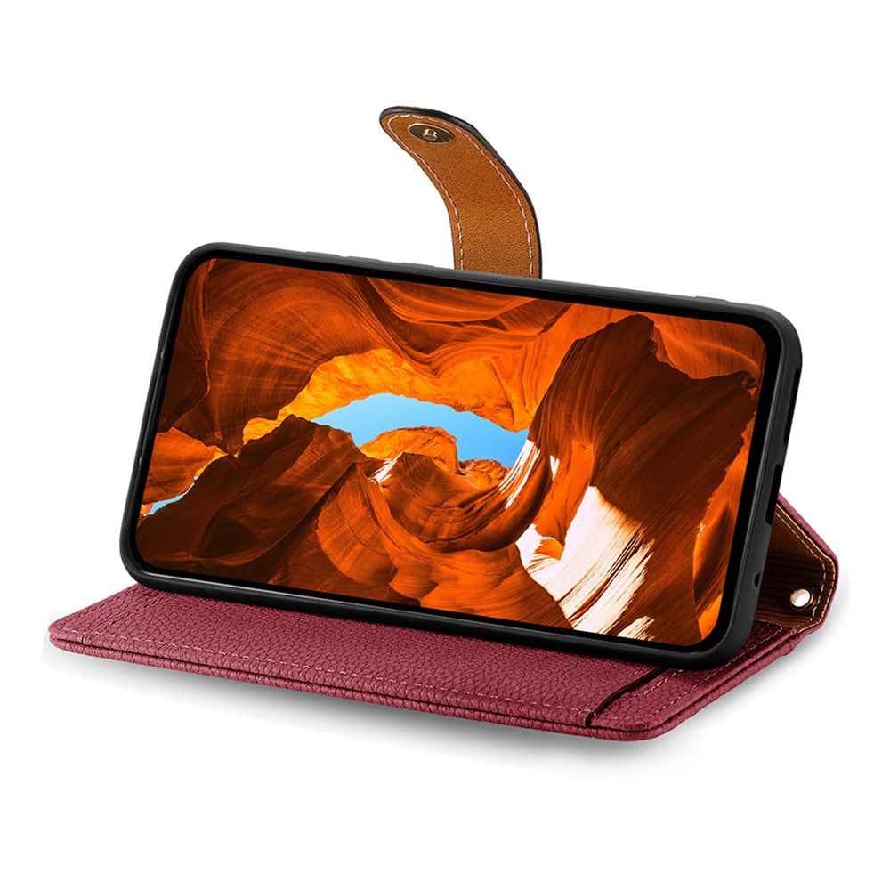 For Samsung Galaxy A57 5G Case RFID Blocking Zipper Pocket Leather Wallet Phone Cover with Strap - Red