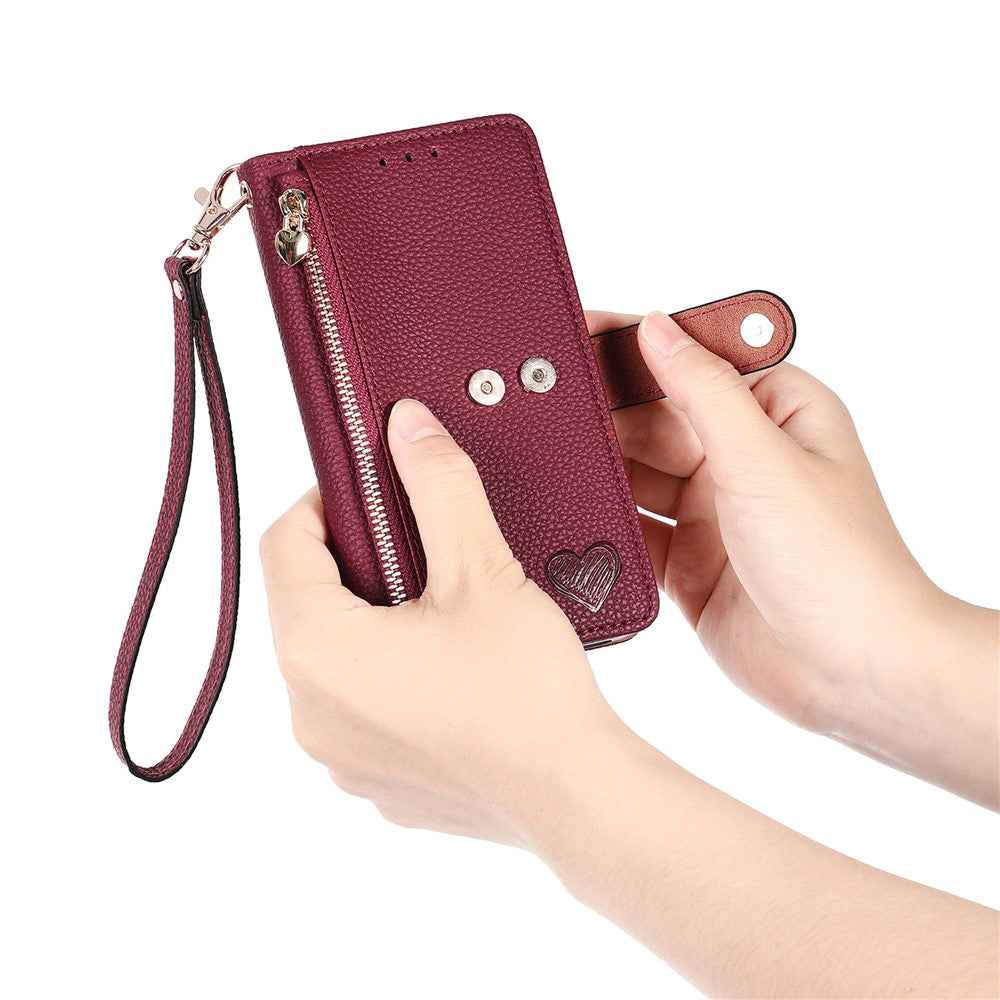 For Samsung Galaxy A57 5G Case RFID Blocking Zipper Pocket Leather Wallet Phone Cover with Strap - Red