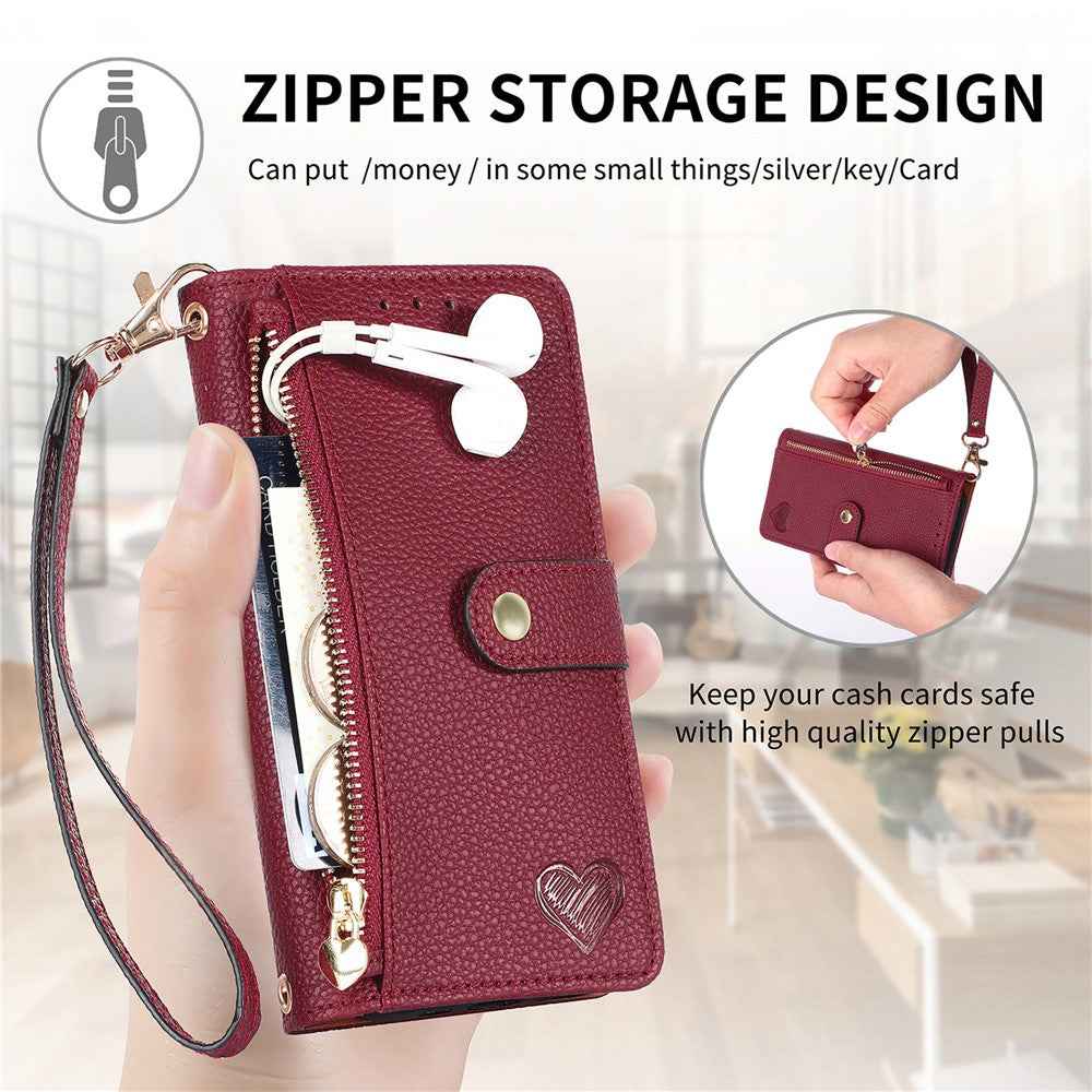 For Samsung Galaxy A57 5G Case RFID Blocking Zipper Pocket Leather Wallet Phone Cover with Strap - Red