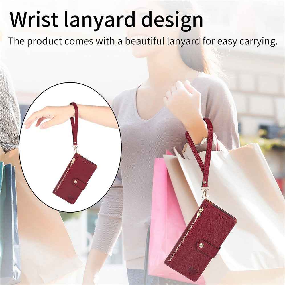For Samsung Galaxy A57 5G Case RFID Blocking Zipper Pocket Leather Wallet Phone Cover with Strap - Red