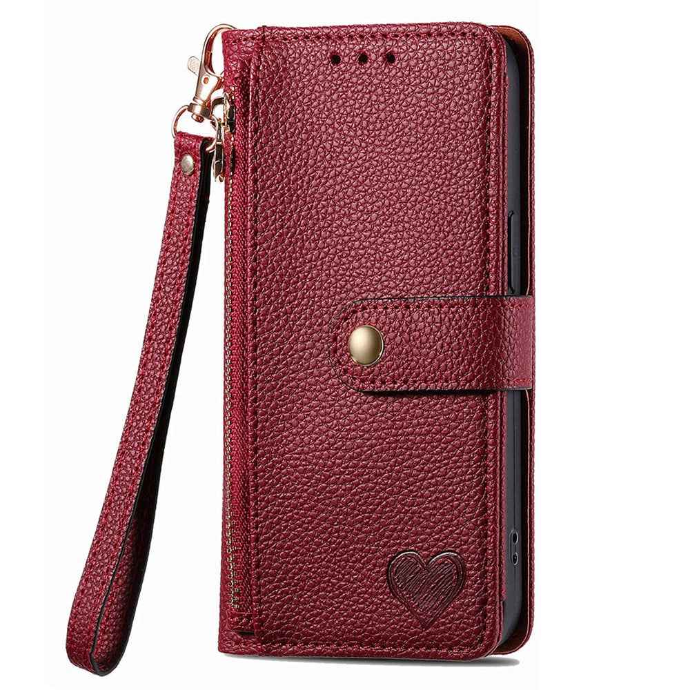For Samsung Galaxy A57 5G Case RFID Blocking Zipper Pocket Leather Wallet Phone Cover with Strap - Red