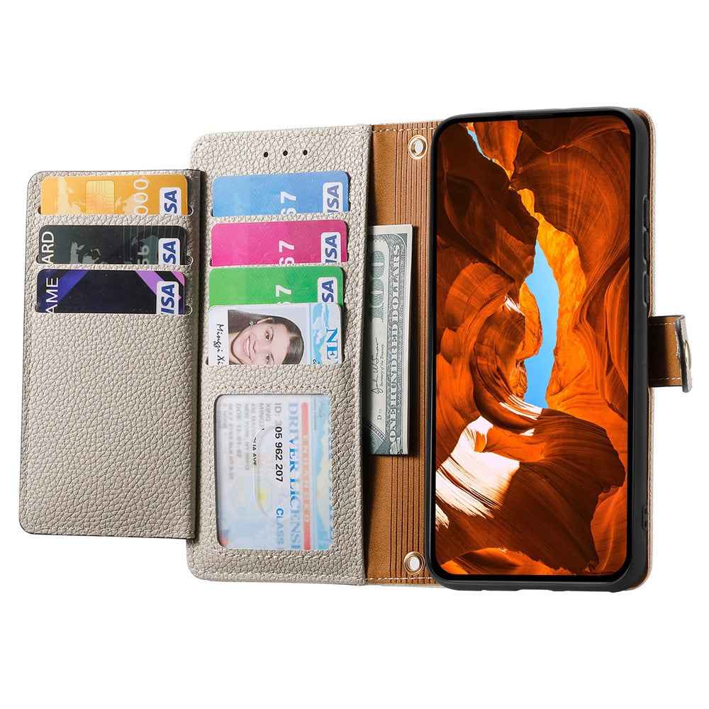 For Samsung Galaxy A57 5G Case RFID Blocking Zipper Pocket Leather Wallet Phone Cover with Strap - Beige