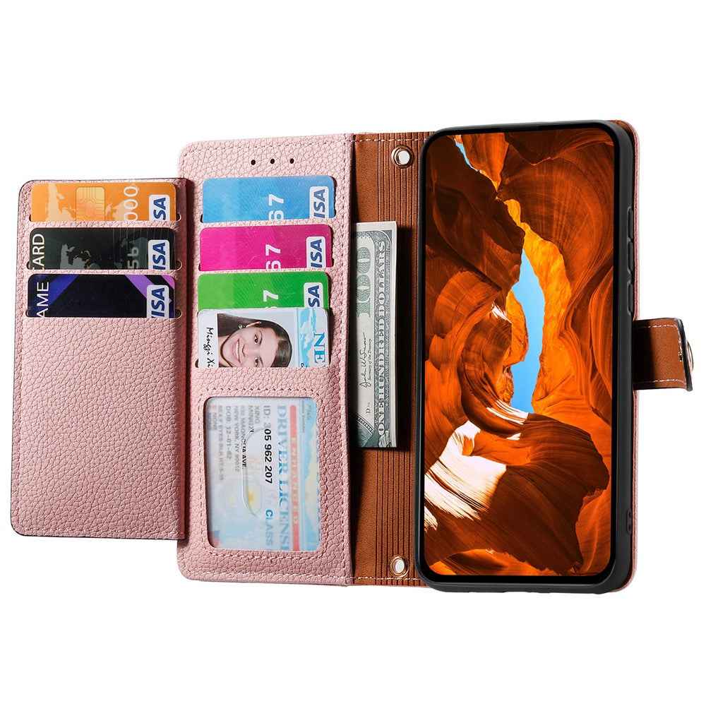 For Samsung Galaxy A57 5G Case RFID Blocking Zipper Pocket Leather Wallet Phone Cover with Strap - Pink