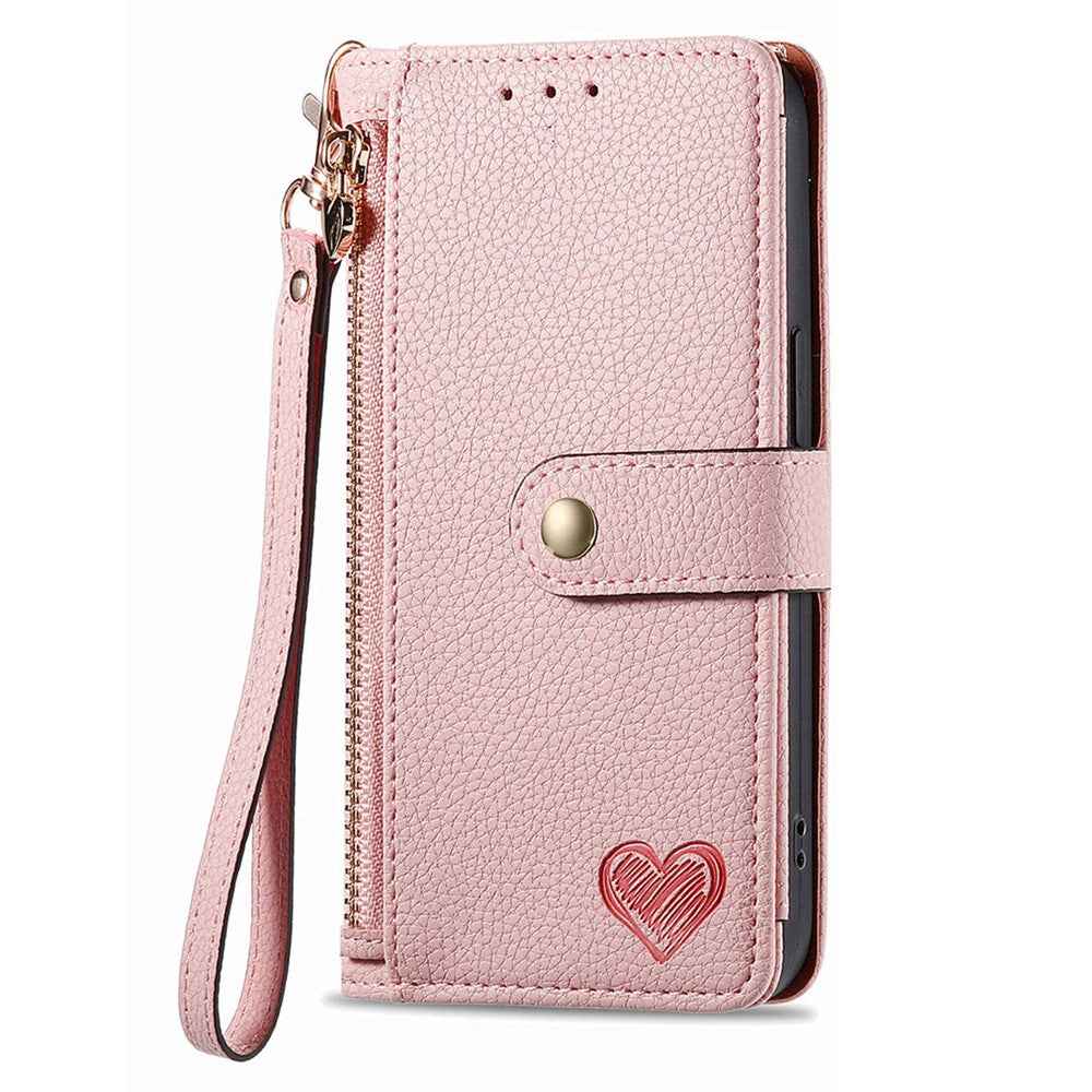 For Samsung Galaxy A57 5G Case RFID Blocking Zipper Pocket Leather Wallet Phone Cover with Strap - Pink