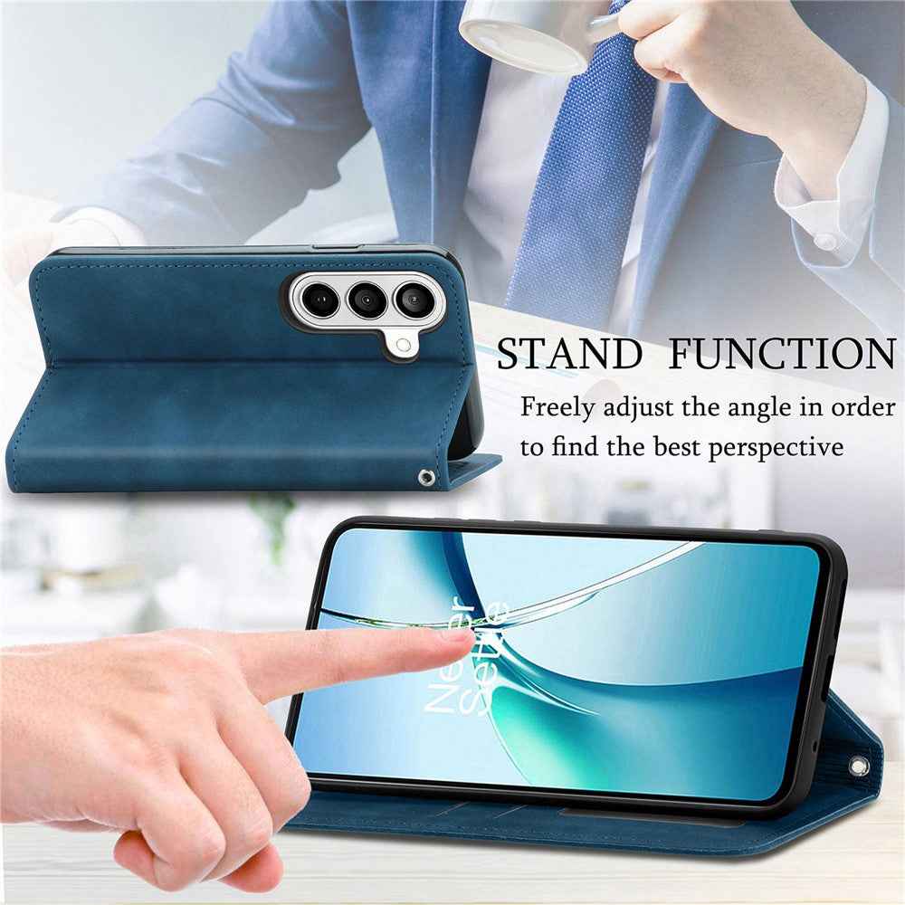 For Samsung Galaxy A57 5G Leather Case with Card Holder Magnetic Absorption Phone Cover - Dark Blue