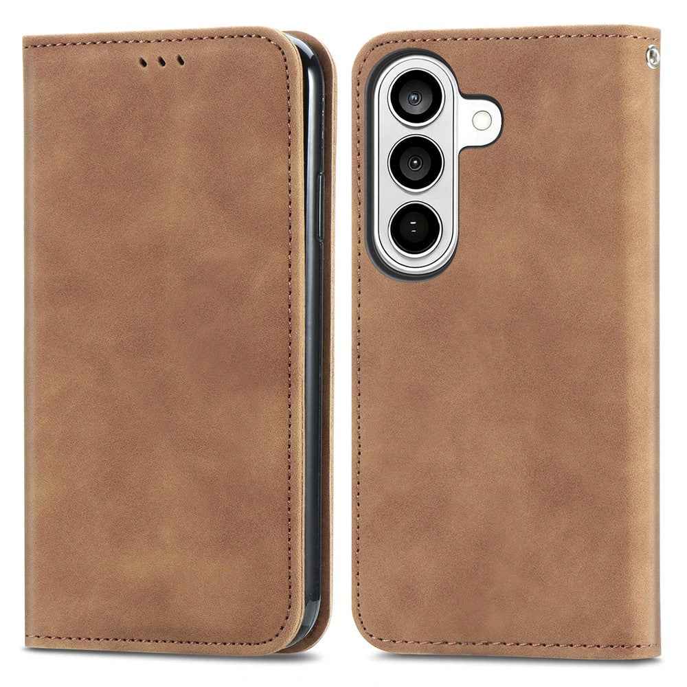 For Samsung Galaxy A57 5G Leather Case with Card Holder Magnetic Absorption Phone Cover - Brown