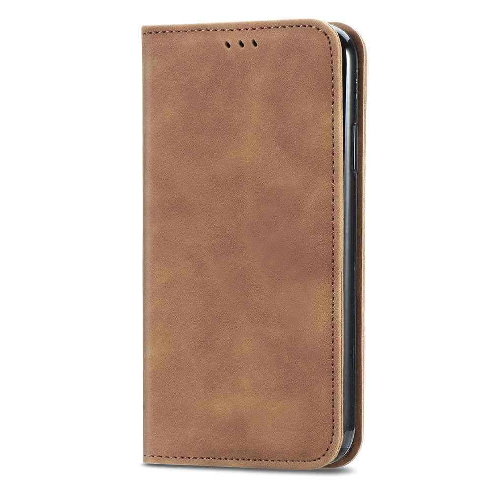 For Samsung Galaxy A57 5G Leather Case with Card Holder Magnetic Absorption Phone Cover - Brown