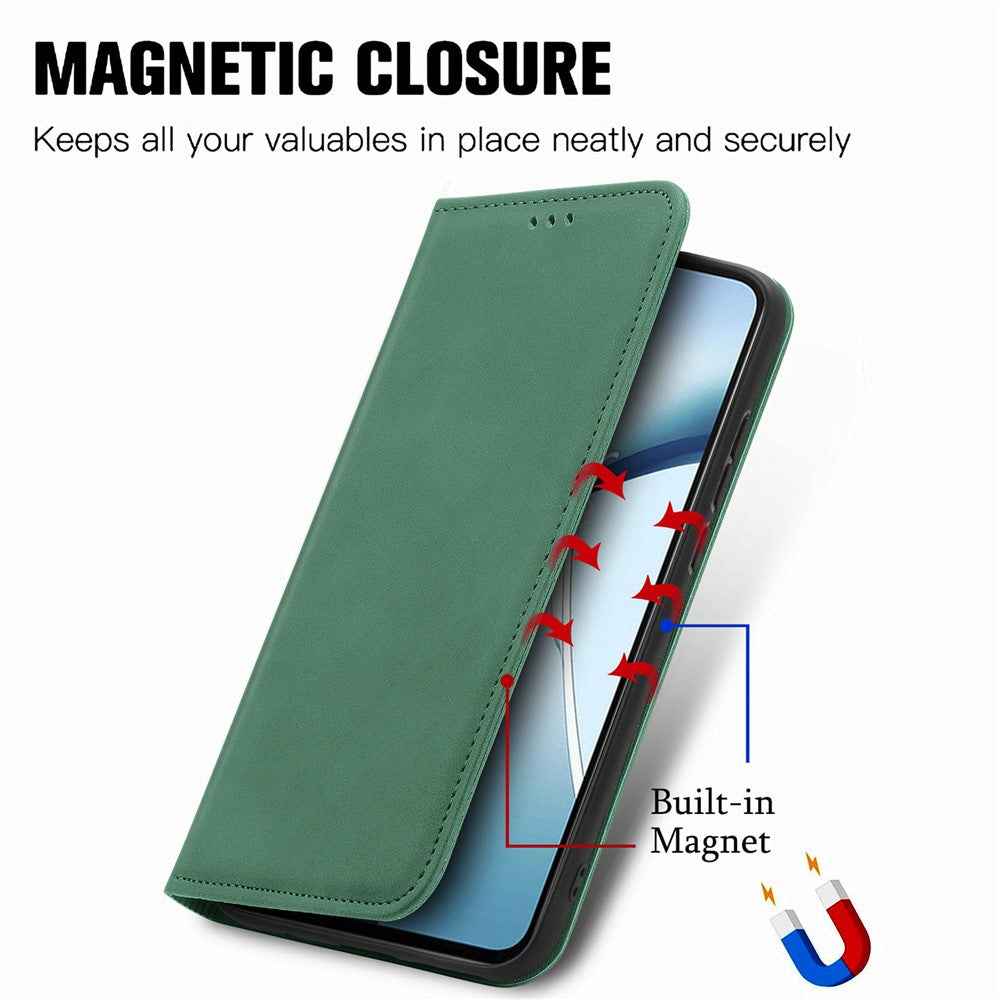 For Samsung Galaxy A57 5G Leather Case with Card Holder Magnetic Absorption Phone Cover - Green