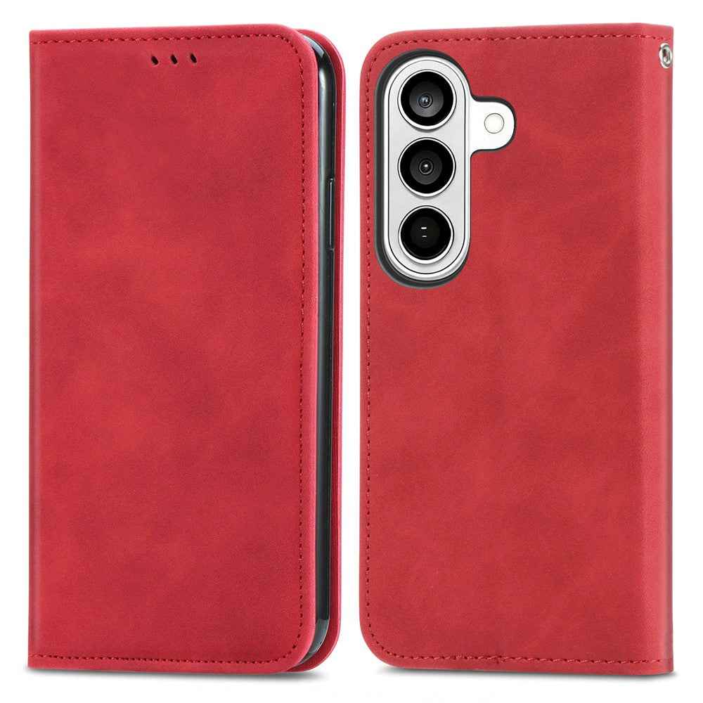 For Samsung Galaxy A57 5G Leather Case with Card Holder Magnetic Absorption Phone Cover - Red