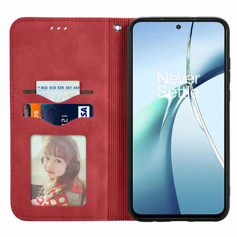 For Samsung Galaxy A57 5G Leather Case with Card Holder Magnetic Absorption Phone Cover - Red