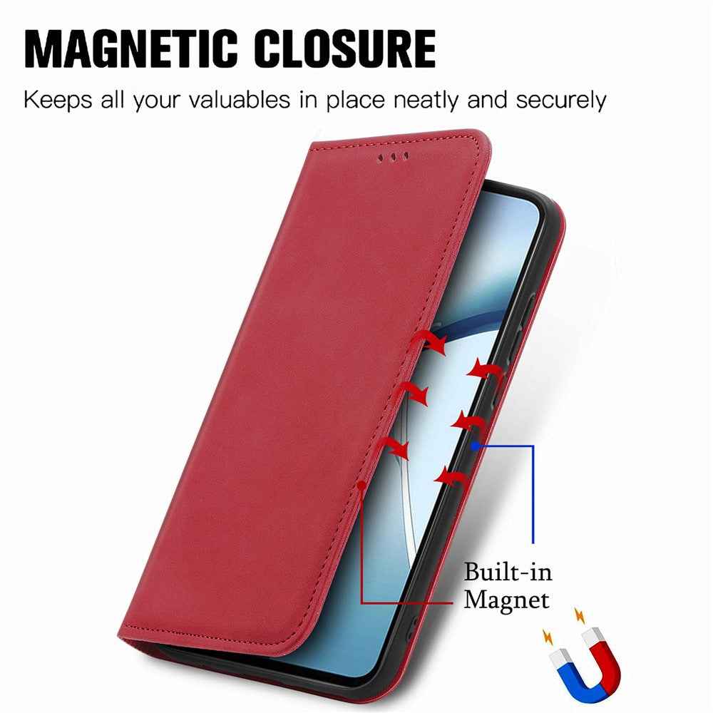 For Samsung Galaxy A57 5G Leather Case with Card Holder Magnetic Absorption Phone Cover - Red