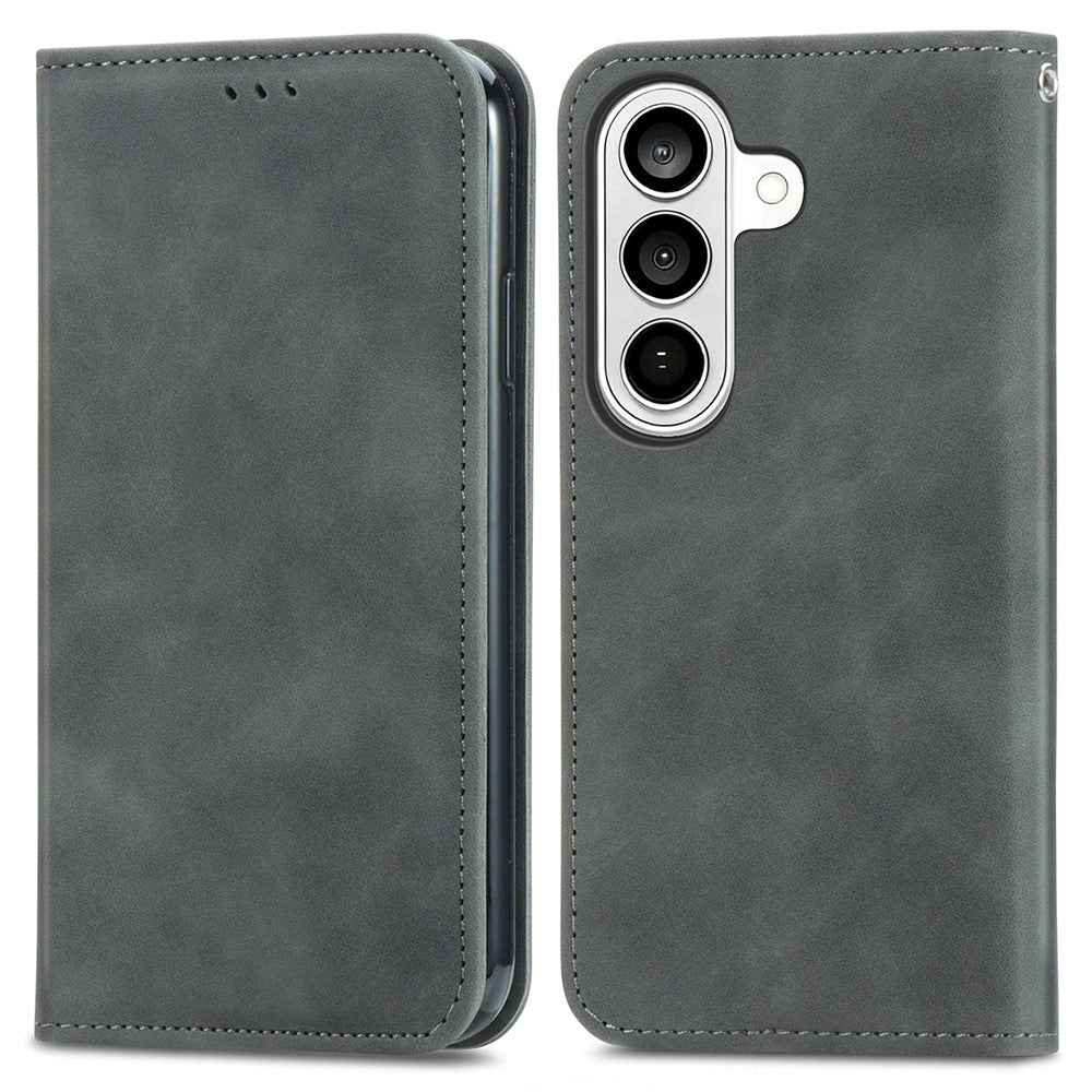For Samsung Galaxy A57 5G Leather Case with Card Holder Magnetic Absorption Phone Cover - Grey
