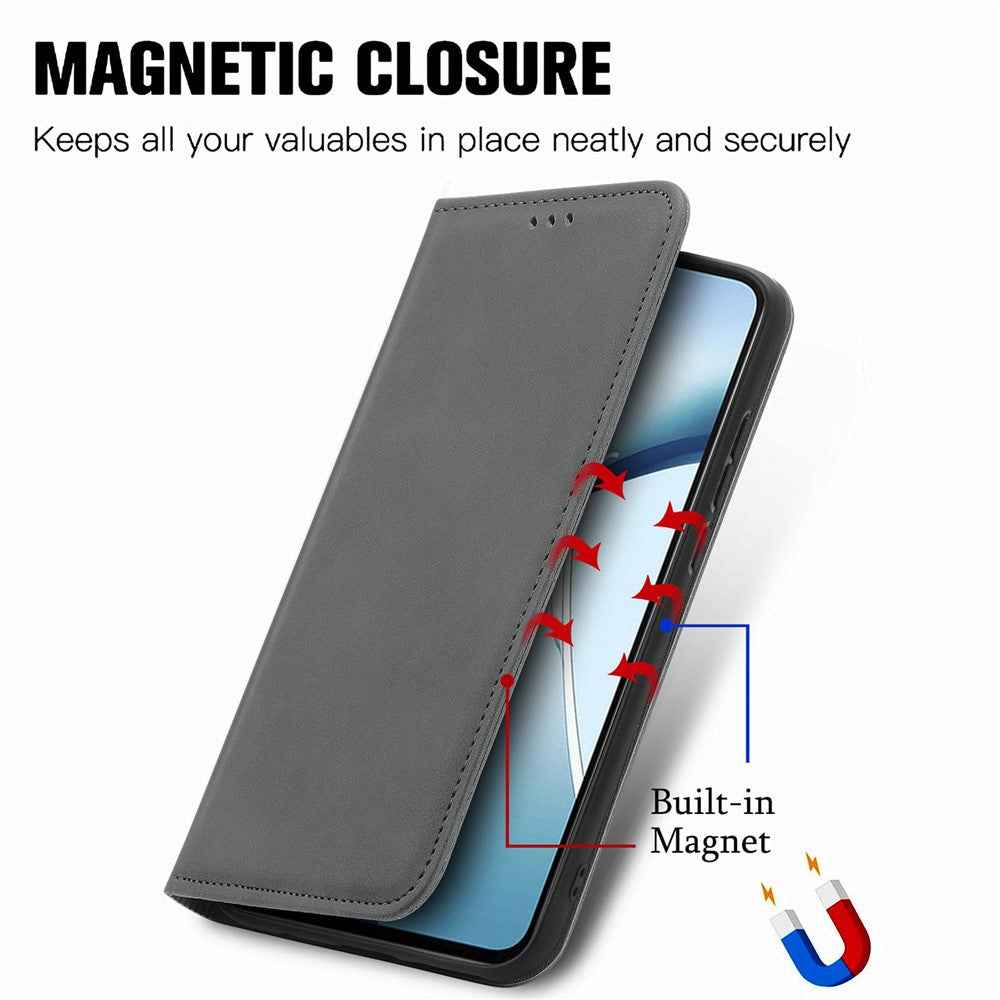 For Samsung Galaxy A57 5G Leather Case with Card Holder Magnetic Absorption Phone Cover - Grey