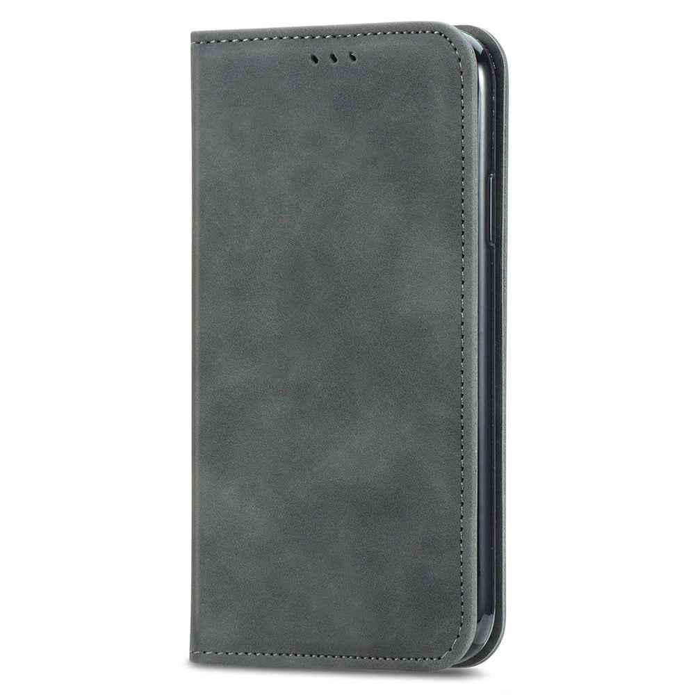 For Samsung Galaxy A57 5G Leather Case with Card Holder Magnetic Absorption Phone Cover - Grey