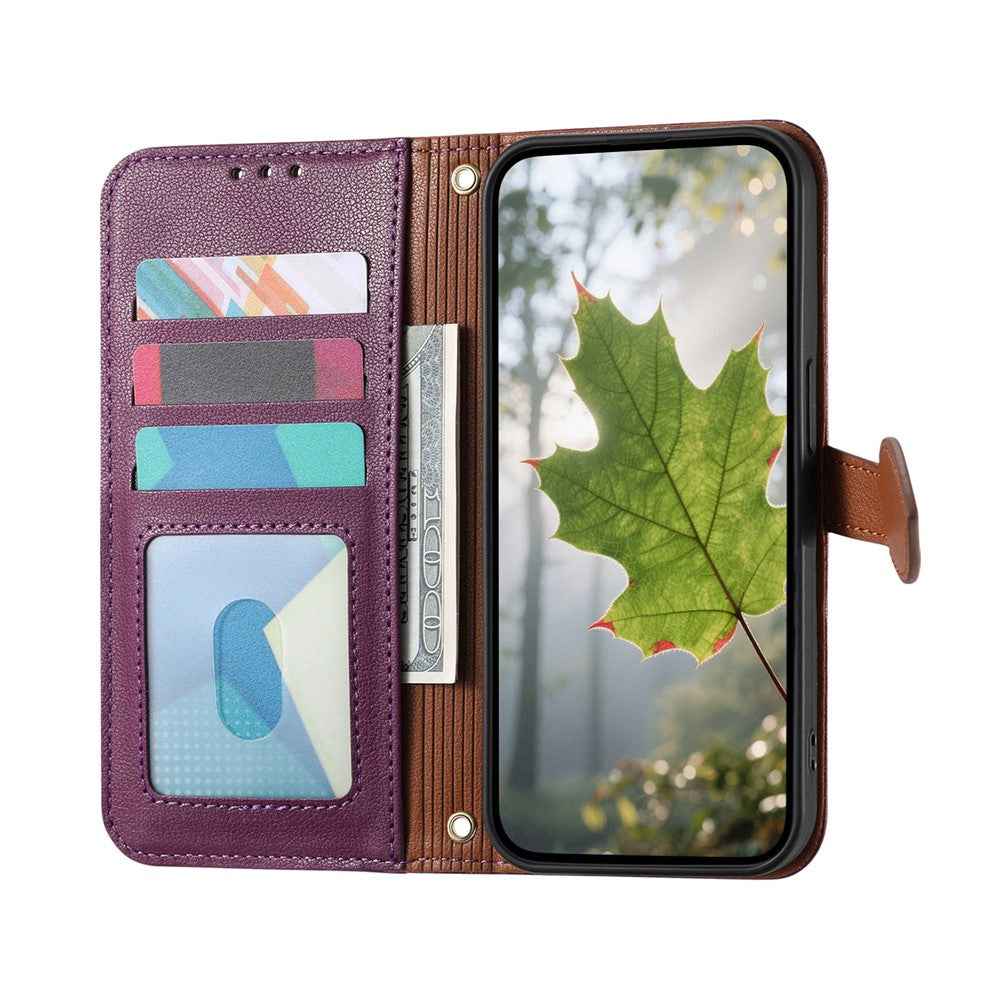 For Samsung Galaxy A57 5G Stand Case Leaf Shape Magnetic Clasp Leather Phone Cover with Hand Strap - Purple