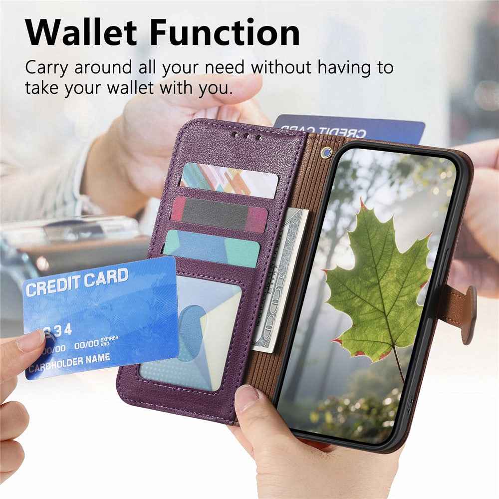 For Samsung Galaxy A57 5G Stand Case Leaf Shape Magnetic Clasp Leather Phone Cover with Hand Strap - Purple