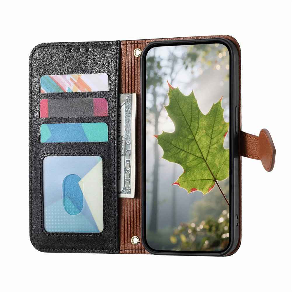 For Samsung Galaxy A57 5G Stand Case Leaf Shape Magnetic Clasp Leather Phone Cover with Hand Strap - Black
