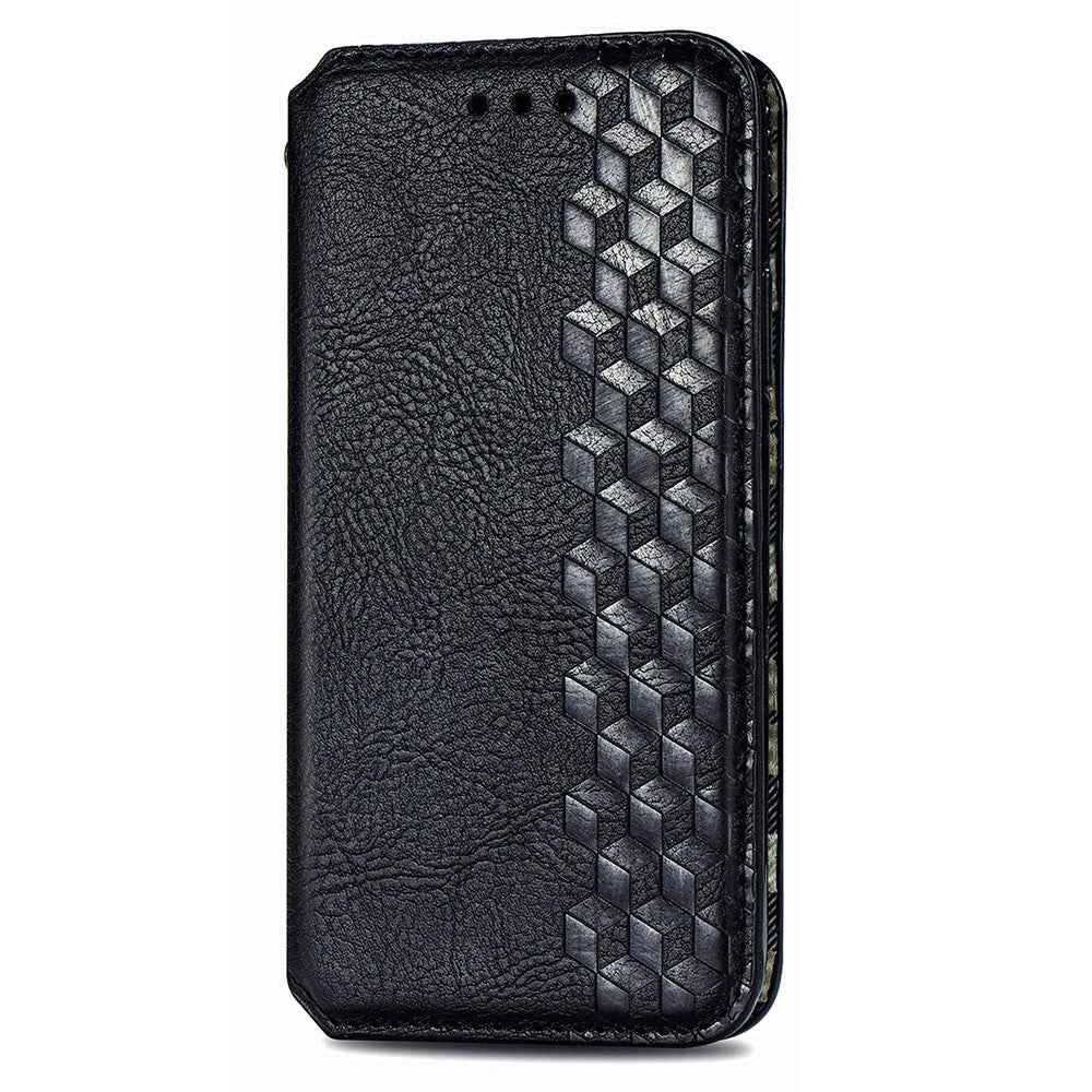 For Samsung Galaxy A57 5G Case Rhombus Imprint PU Leather Wallet Phone Cover - Black