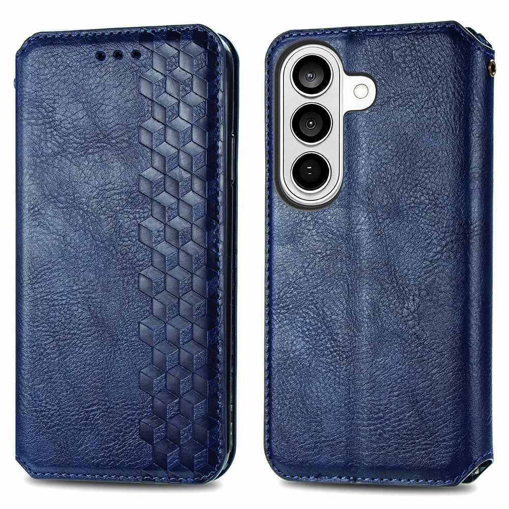 For Samsung Galaxy A57 5G Case Rhombus Imprint PU Leather Wallet Phone Cover - Blue