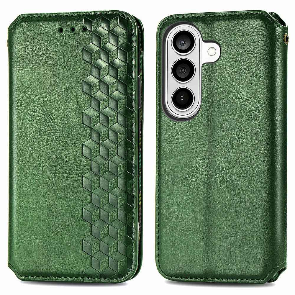 For Samsung Galaxy A57 5G Case Rhombus Imprint PU Leather Wallet Phone Cover - Green
