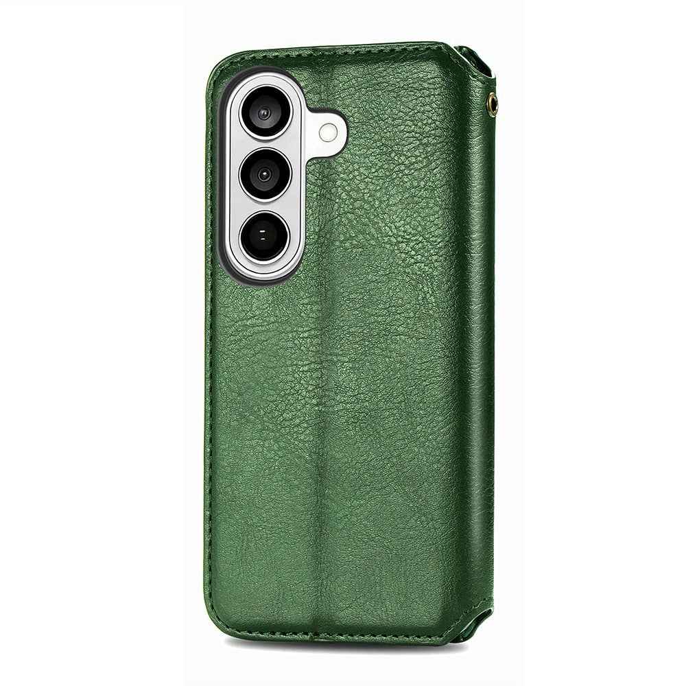 For Samsung Galaxy A57 5G Case Rhombus Imprint PU Leather Wallet Phone Cover - Green