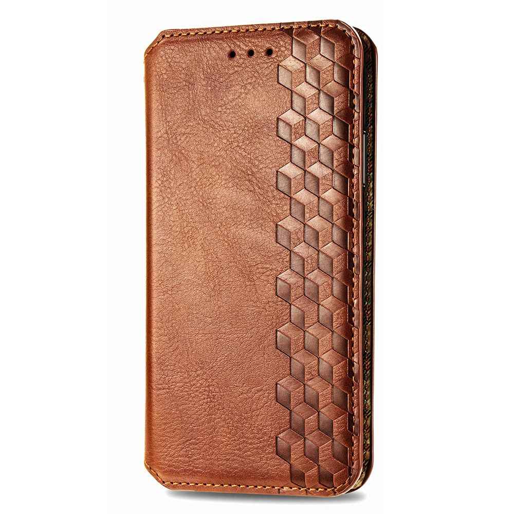 For Samsung Galaxy A57 5G Case Rhombus Imprint PU Leather Wallet Phone Cover - Brown