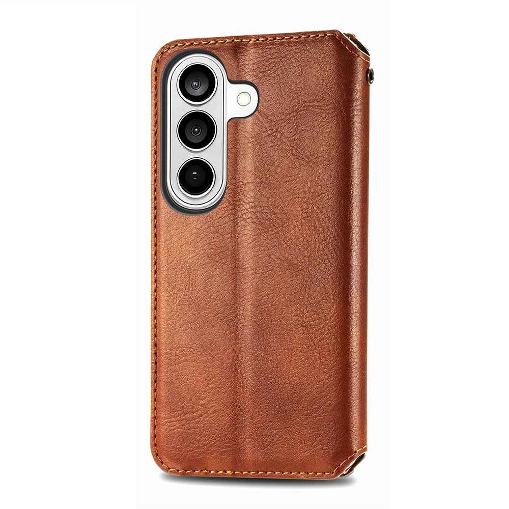 For Samsung Galaxy A57 5G Case Rhombus Imprint PU Leather Wallet Phone Cover - Brown