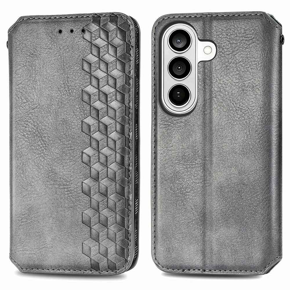 For Samsung Galaxy A57 5G Case Rhombus Imprint PU Leather Wallet Phone Cover - Grey