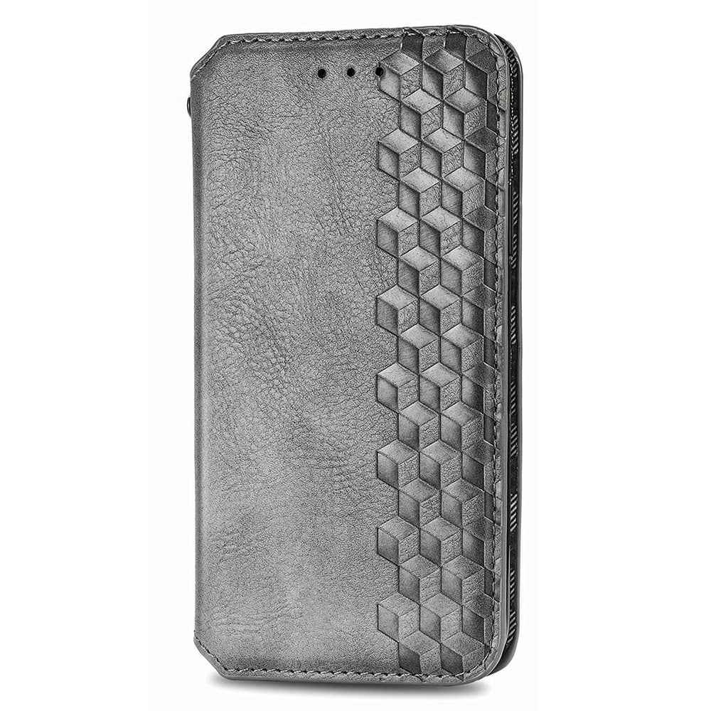 For Samsung Galaxy A57 5G Case Rhombus Imprint PU Leather Wallet Phone Cover - Grey