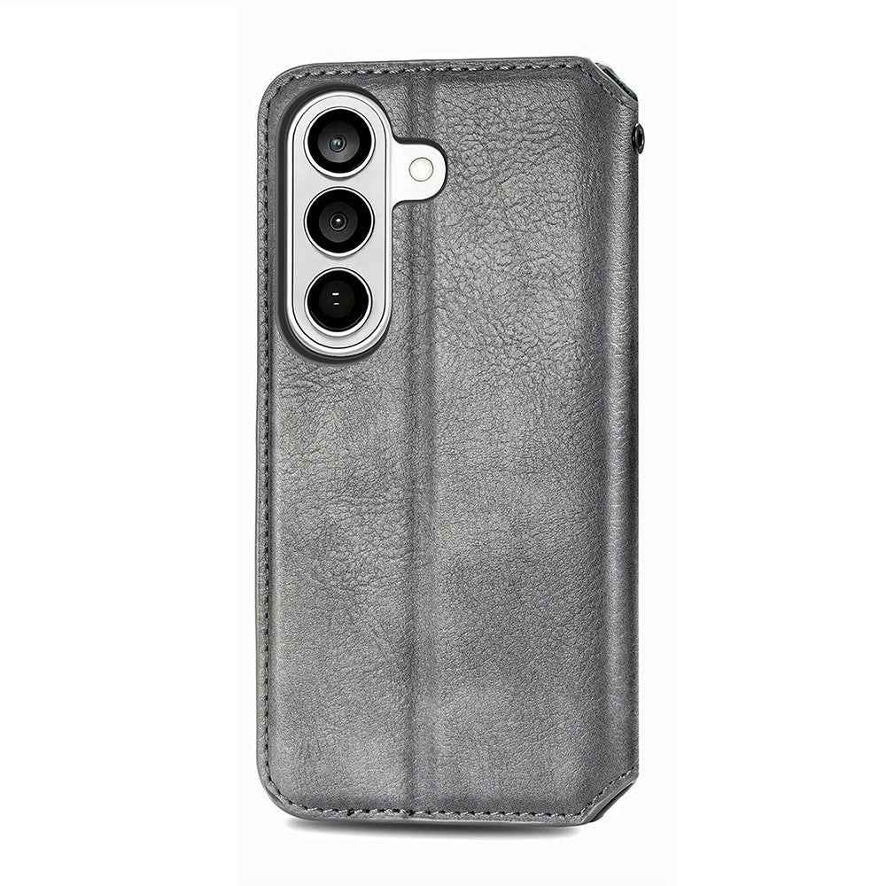 For Samsung Galaxy A57 5G Case Rhombus Imprint PU Leather Wallet Phone Cover - Grey